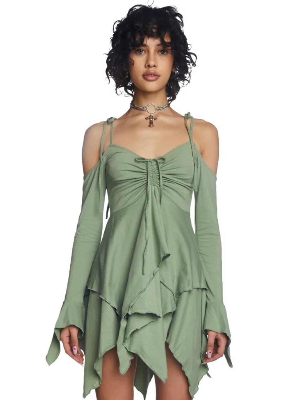 Current Mood F Is for Fairies Sage Handkerchief Mini Dress Size XL NWT